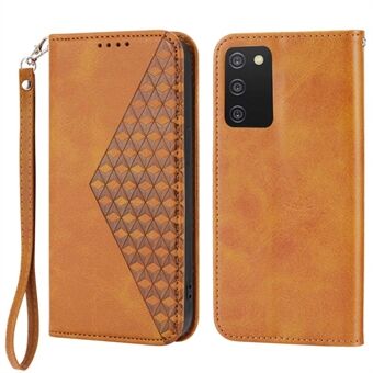 Cell Phone Case For Samsung Galaxy A03s (166.5 x 75.98 x 9.14mm), Calf Texture PU Leather Imprinted Rhombus Pattern Anti-shock Phone Cover Wallet Stand with Strap