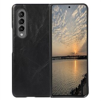 Texturerad PU-läderbelagd hård PC Hybrid Telefonfodral Skal för Samsung Galaxy Z Fold3 5G - Svart