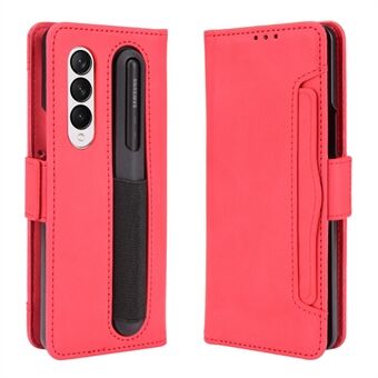 För Samsung Galaxy Z Fold3 5G Välskyddad Anti-Fall Pen Slot Telefonfodral PU Läder + TPU Telefonskydd Flera kortplats Stand Design