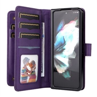 För Samsung Galaxy Z Fold3 5G KT Multifunktionell Series-1 Fallbeständig 10 kortplatser Design Vikbart Stand Läder Telefonskydd Plånboksskal