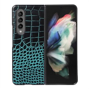 För Samsung Galaxy Z Fold3 5G Crocodile Texture Äkta läder 180-graders vikbart telefonfodral Belagd PC+TPU Innerskal Telefontillbehör