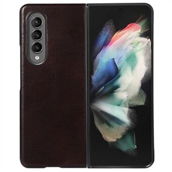 För Samsung Galaxy Z Fold3 5G Crazy Horse Texture äkta kohudsläderbeläggning Telefonfodral Hybrid PC + TPU-skal