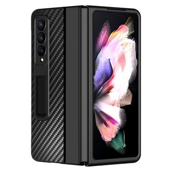 För Samsung Galaxy Z Fold3 5G PC+läder Stötsäkert Kontrastfärg Kolfiber Texture Kickstand Telefonfodral