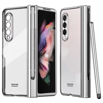 För Samsung Galaxy Z Fold3 5G galvanisering PC-fodral Pennplats Gångjärn Härdat glasfilm Telefonskal med Stylus Penna