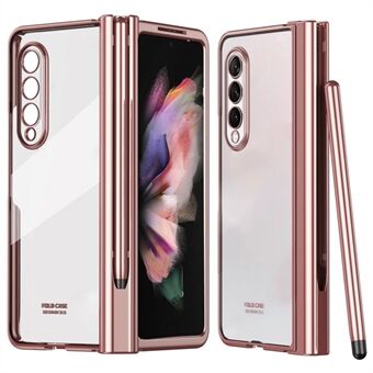 För Samsung Galaxy Z Fold3 5G galvanisering PC-fodral Pennplats Gångjärn Härdat glasfilm Telefonskal med Stylus Penna