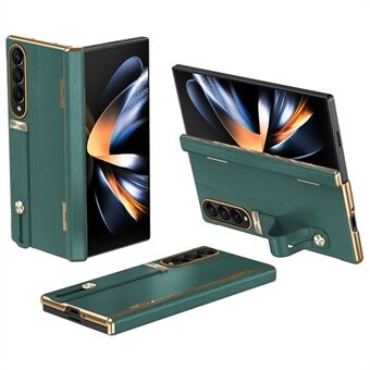 För Samsung Galaxy Z Fold3 5G Fodral med Kickstand Handledsband Läder+PC Hårt Telefonskal