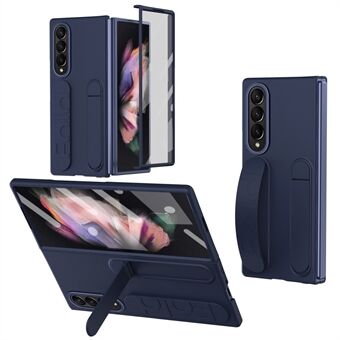 För Samsung Galaxy Z Fold3 5G Fodral Ställ Wristband PC Telefon-skal med Härdat Glas Film