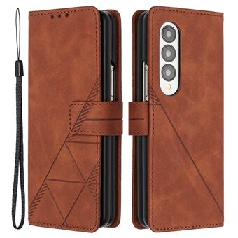 YB Imprinting Series-1 för Samsung Galaxy Z Fold3 5G Imprinted Lines Business PU-lädertelefonfodral Helkroppsskydd Stand Flip Wallet-fodral med rem