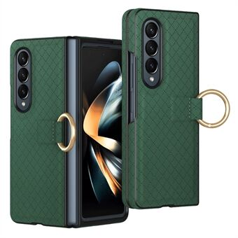 GKK Stöttåligt skal för Samsung Galaxy Z Fold3 5G med rutade tryck PU+PC-telefonskal med ringfingerhållare.