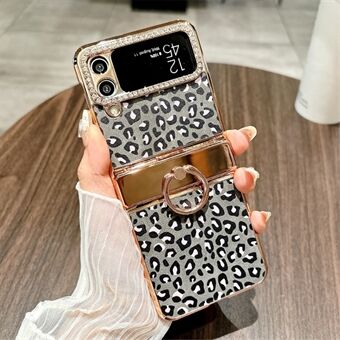 För Samsung Galaxy Z Flip3 5G Fodral Leopardmönster Ringhållare Rhinestone Hård PC-telefonfodral