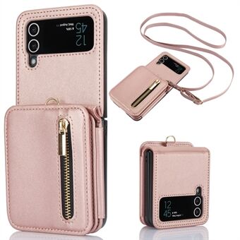 För Samsung Galaxy Z Flip3 5G Crossbody Mobilväska PU-läderklädd PC-skal med kortficka