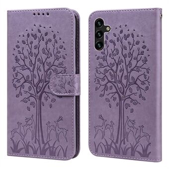 Deer and Tree Imprinting PU-läderplånboksfodral Stand Flip Magnetic Cover för Samsung Galaxy A13 5G / A04s 4G (164,7 x 76,7 x 9,1 mm)