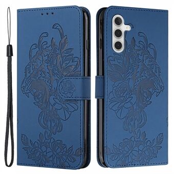 Imprinting Tiger Pattern PU-lädertelefonfodral Slagtåligt Stand med handledsrem för Samsung Galaxy A13 5G / A04s 4G (164,7 x 76,7 x 9,1 mm)