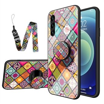 Inbyggd metallplåt Anti-drop Halkfri TPU + PC + Hybrid telefonfodral i glas Kickstand-fodral med snörning för Samsung Galaxy A13 5G