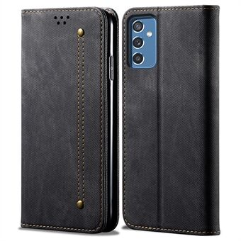 För Samsung Galaxy A13 5G / A04s 4G (164,7 x 76,7 x 9,1 mm) Jeans Tygstruktur Läderfodral Magnetiskt autoabsorberat Stand Funktion Flip Cover