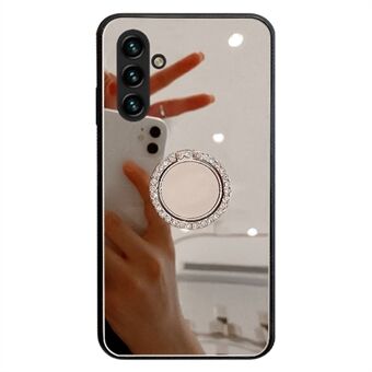 För Samsung Galaxy A13 5G Stötsäker Anti- Scratch Spegel Design Cover TPU + PC Hybrid telefonfodral med metallplåt Ring Stativ