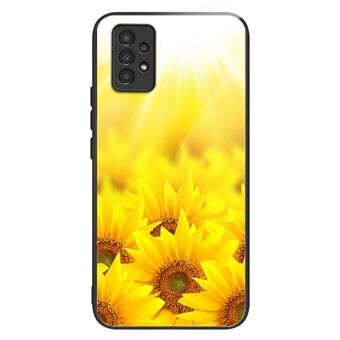 För Samsung Galaxy A13 4G / 5G solrosmönster utskrift telefonfodral Anti-dropp härdat glas TPU skal