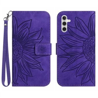 För Samsung Galaxy A13 5G / A04s 4G (164,7 x 76,7 x 9,1 mm) HT04 Stötsäker solrospräglat telefonfodral Skin-Touch PU-läderplånboksfodral Stand med handrem