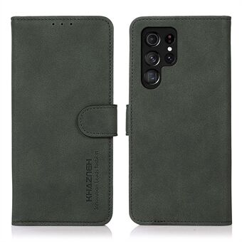 KHAZNEH Magnetstängning Stötsäker PU-läder plånboksfodral Stand Design Telefonfodral för Samsung Galaxy S22 Ultra 5G - Grön