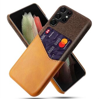 KSQ Drop-resistant PU-läderbelagd hårt PC-telefonfodral Tygstruktur med en kortplats för Samsung Galaxy S22 Ultra 5G