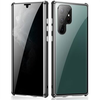 För Samsung Galaxy S22 Ultra 5G Anti Peeping Säkerhetsspänne Telefonfodral Dubbelsidigt skydd Härdat glas + metall stötfångare Magnetiskt adsorptionsskydd