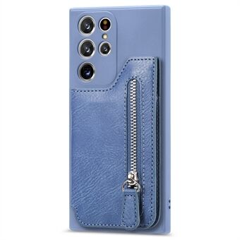 För Samsung Galaxy S22 Ultra 5G Silikon Telefonfodral Anti-Drop Wallet Telefonfodral PU Läder Stötsäkert skal med dragkedja