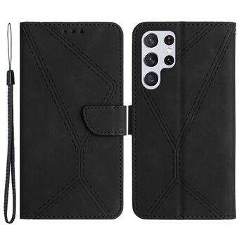 HT05 PU Leather Flip Cover för Samsung Galaxy S22 Ultra 5G Plånbokstelefonfodral Skin-touch telefonfodral med rem