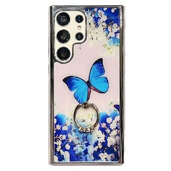 Elektropläteringsskydd för Samsung Galaxy S22 Ultra 5G IMD Flower Pattern PC+TPU telefonfodral med Ring