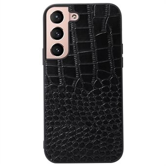 För Samsung Galaxy S22 5G Crocodile Texture Mobiltelefonfodral Äkta kohudsläderbeläggning Hybrid PC + TPU Skyddsfodral