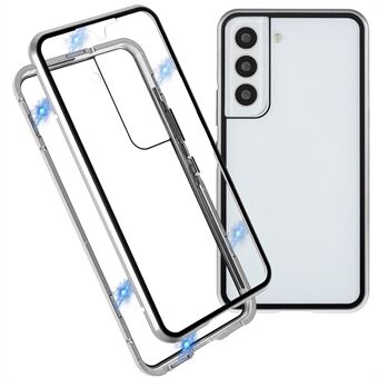 För Samsung Galaxy S22 5G 360 graders helt skydd Telefonfodral Metall Bumper + Dubbelsidigt härdat glas Anti-fall skal med magnetisk stängning