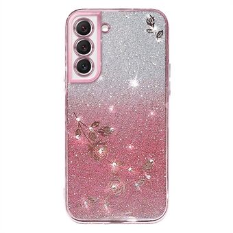 Rhinestone Design Smartphone Fodral för Samsung Galaxy S22 5G, Anti- Scratch Blommönster Dekor Glitter Pulver Gradient Färg TPU telefonskal