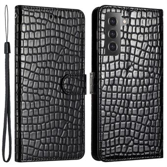 För Samsung Galaxy S22 5G Crocodile Texture Anti-dropp telefonfodral Läderfodral Stand plånbok med handrem