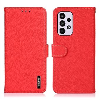 KHAZNEH Litchi Texture Telefonfodral Top Layer Äkta Läder Anti-kollisionsplånbok Magnetstängning Flip Cover med Stand för Samsung Galaxy A33 5G