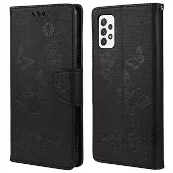 För Samsung Galaxy A33 5G Butterfly Flower Imprinted Shockproof läderfodral Telefonskydd med Stand