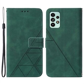 För Samsung Galaxy A53 5G Full Protection Imprinting Lines PU Läder fäst TPU Inner Case Stand Flip Wallet Cover med rem