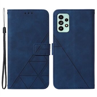 För Samsung Galaxy A53 5G Full Protection Imprinting Lines PU Läder fäst TPU Inner Case Stand Flip Wallet Cover med rem