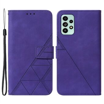 För Samsung Galaxy A53 5G Full Protection Imprinting Lines PU Läder fäst TPU Inner Case Stand Flip Wallet Cover med rem