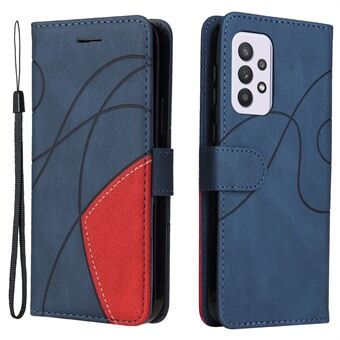 KT Leather Series-1 Dubbelfärgad skarvningsdesign PU-läder Stand Mobiltelefonskal med handrem för Samsung Galaxy A33 5G