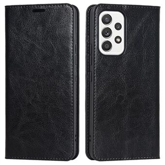 För Samsung Galaxy A33 5G Magnetisk automatisk stängning Crazy Horse Texture Äkta läderfodral Fallsäkert Stand Flip Wallet Case