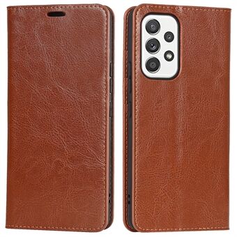 För Samsung Galaxy A33 5G Magnetisk automatisk stängning Crazy Horse Texture Äkta läderfodral Fallsäkert Stand Flip Wallet Case