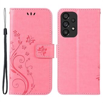 För Samsung Galaxy A33 5G PU Läder Smartphone Fodral Snygg Imprint Butterflies Plånbok Anti-dropp skal