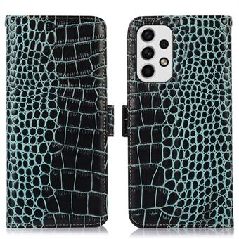 För Samsung Galaxy A33 5G Crocodile Texture RFID-blockerande plånboksfodral i äkta koskinn, fallsäkert Stand Magnetic Flip Folio-fodral