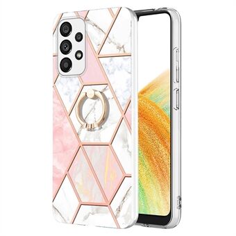 För Samsung Galaxy A33 5G YB IMD Series-7 Marble Pattern TPU-fodral, Ring Kickstand Telefonskydd Galvanisering IMD Skyddsskal