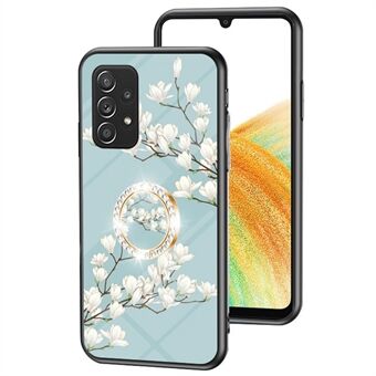 För Samsung Galaxy A33 5G blommönster tryckt TPU+PC+härdat glas Anti-fingeravtryck mobiltelefonfodral med stöd