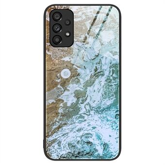 För Samsung Galaxy A33 5G Marmormönsterutskrift Baksida härdat glas TPU stötfångarram Stötdämpande skyddsfodral