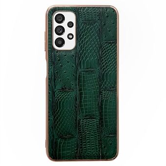 För Samsung Galaxy A33 5G mobiltelefon bakstycke Nano galvanisering Mahjong textur Äkta kohudsläder+PC+TPU Anti- Scratch telefonskalfodral