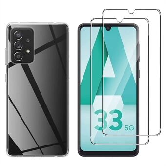 För Samsung Galaxy A33 5G telefon TPU-fodral Klart telefonfodral med 2st skärmskydd i härdat glas