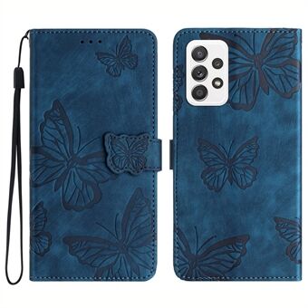 För Samsung Galaxy A33 5G Skin-Touch-telefonfodral Butterfly-präglat skyddande läderplånboksfodral