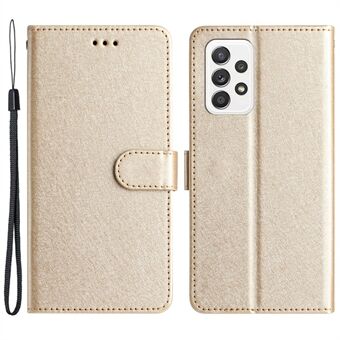 För Samsung Galaxy A33 5G PU Läder Telefon Stand Fodral Silk Texture Flip Fodral med handrem