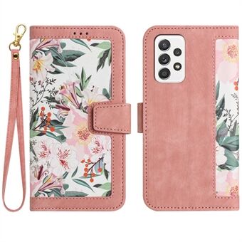 För Samsung Galaxy A33 5G PU-lädertelefonskydd Kortplatser Stand med blommönsterutskrift